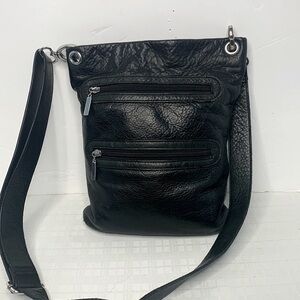 Margot triple zip crossbody bag in black leather